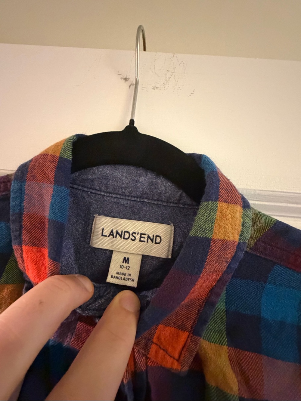 Lands' End Plaid Button-Down Shirt in Blue, Green, Orange - Picture 2 of 3